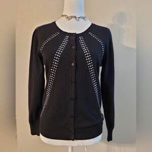 Top Knits Deep Black Sequin Button Front Cardigan Sz M NWT